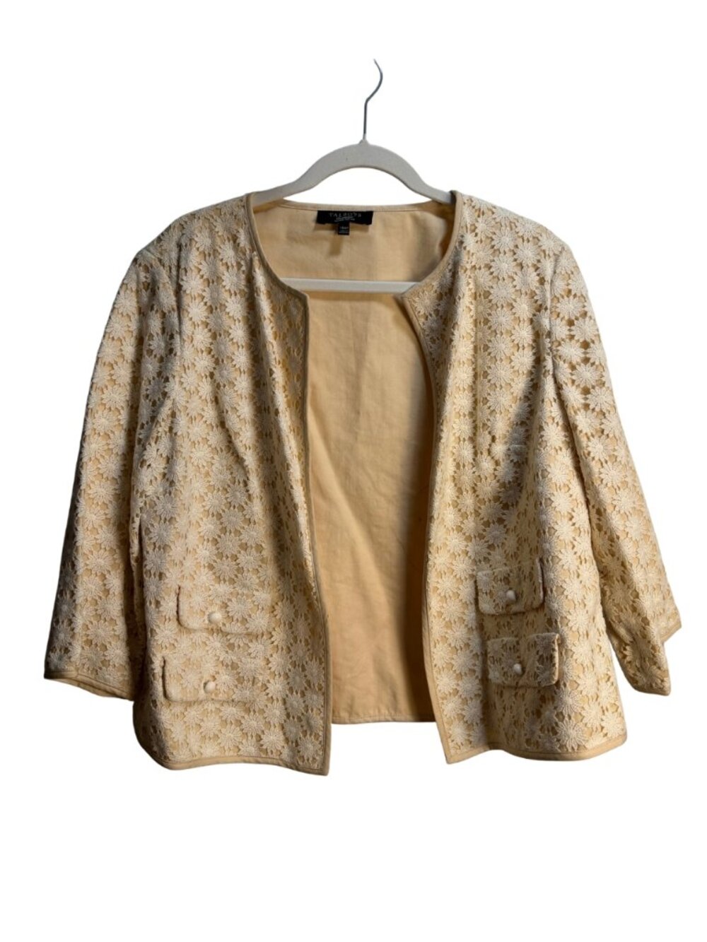 Talbots Cream Floral Lace Open Front Jacket 14WP Plus Petite